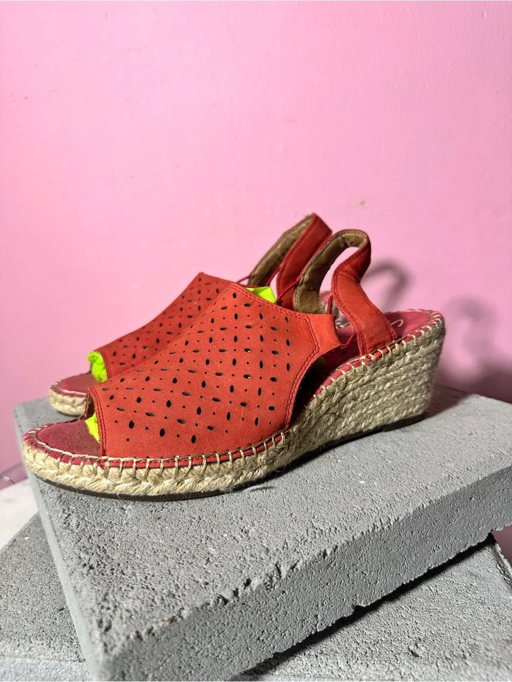 Clarks Coral Perforated Suede Espadrille Wedge Sandals